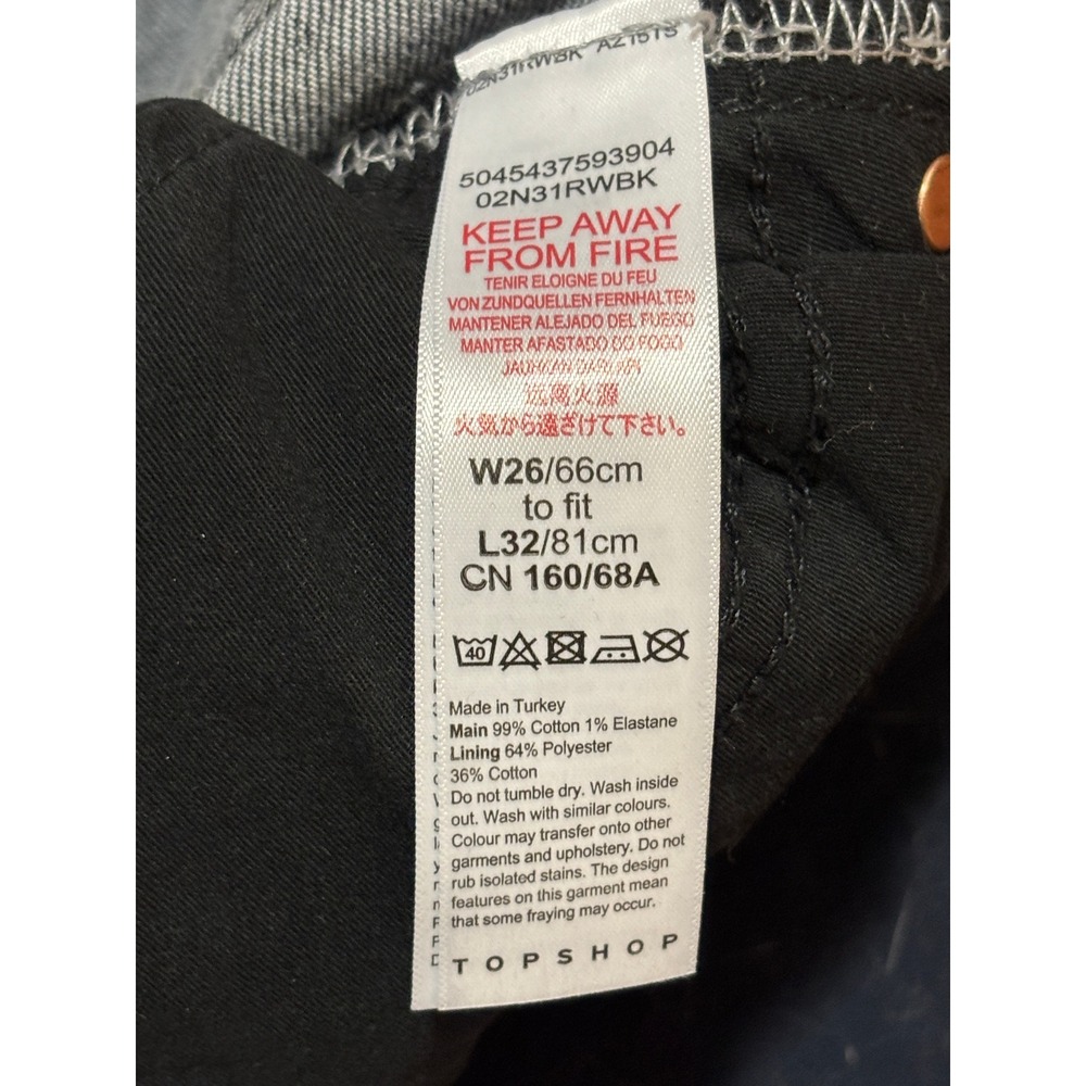 Topshop Straight Leg Jeans Faded Black Raw Hem W26 L32 02N31RWBK - Picture 5 of 6